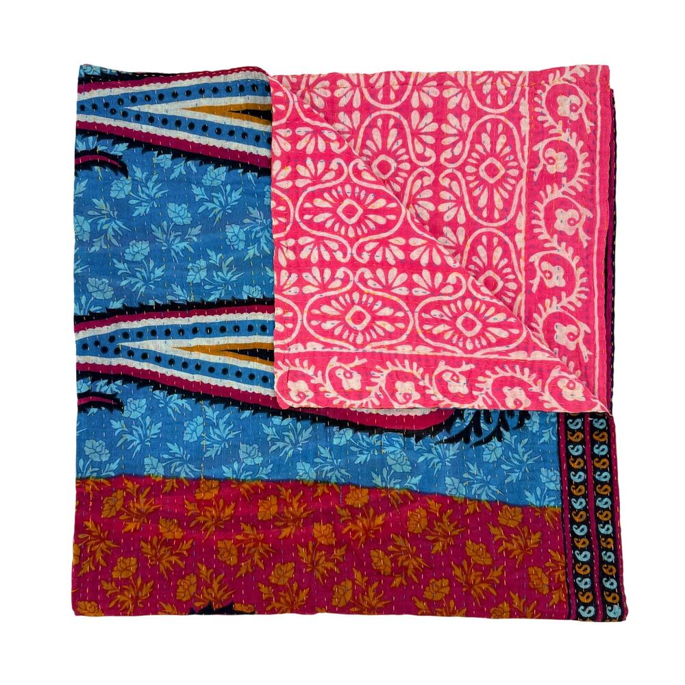 Connexions Reversible Handcrafted India Textile 39x39 Pink Blue Paisley